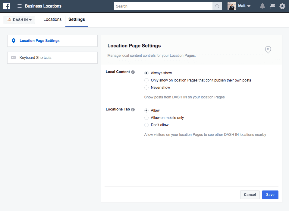 Facebook Location Settings posting to multiple Facebook Locations