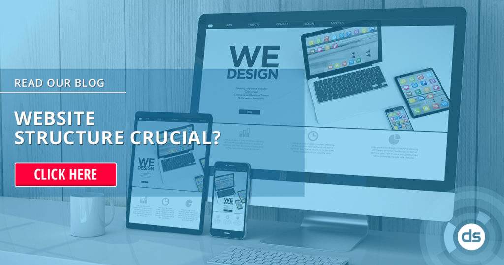 A website structure design concept displayed across multiple devices on a desk.