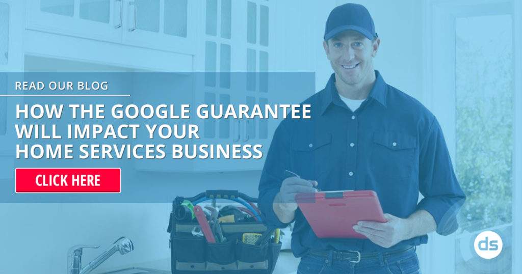 Service professional holding a clipboard in a home environment with a promotional overlay about the impact of the Google Guarantee on home services businesses.