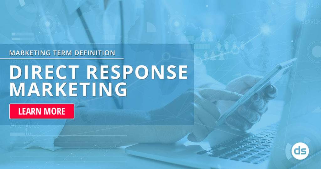 An educational graphic highlighting the concept of "Direct Response Marketing" with a call-to-action button that says "learn more.
